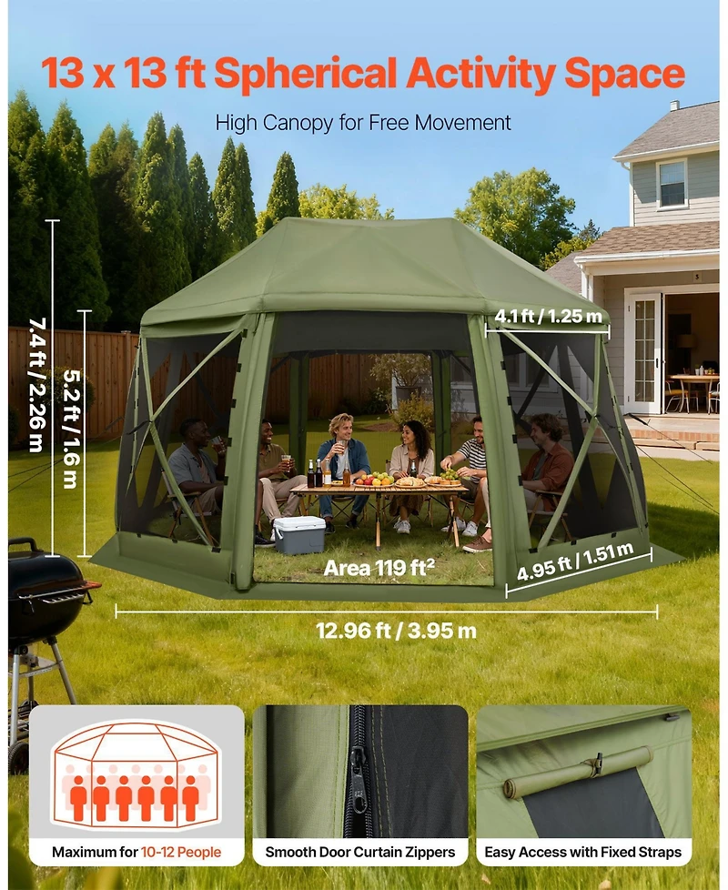 Mecale 13 x 13 Ft Pop-Up Spherical Gazebo Screen Tent for 10-12 People