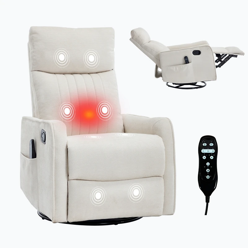 Streamdale Furniture Beige Fabric Heat Massage Rocker Swivel Recliner