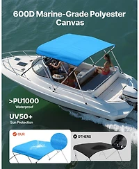 Mecale 3 Bow Boat Bimini Top 6 Ft with Aluminum Frame
