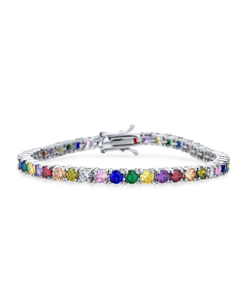 Bling Jewelry 12 Ctw Prong Set Cubic Zirconia Cz Colorful Multi Color Tennis Bracelet 7.5 Inch Silver Plated