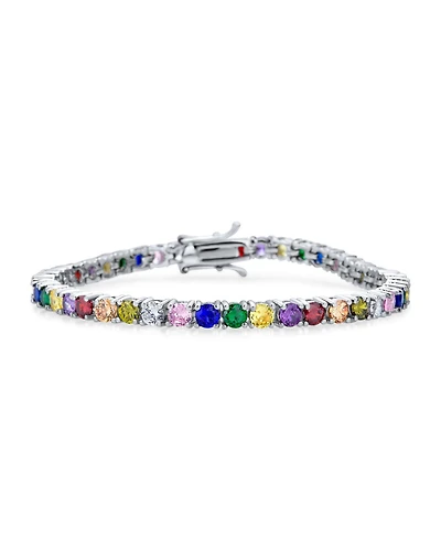 Bling Jewelry 12 Ctw Prong Set Cubic Zirconia Cz Colorful Multi Color Tennis Bracelet 7.5 Inch Silver Plated