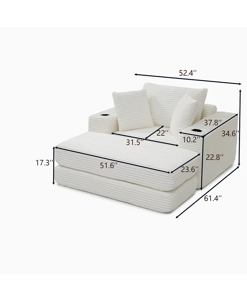 Streamdale Furniture 52.4" Oversized Corduroy Chaise Lounge Sofa Bed