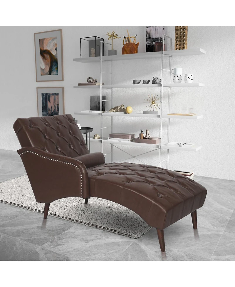 Streamdale Furniture Pu Chaise Lounge Armchair with Pillow and Wood Legs