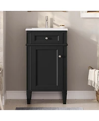 Sillysis 18" Bathroom Vanity with Ceramic Sink, Compact Mdf Storage, Soft Close Door, Modern French Style for Small