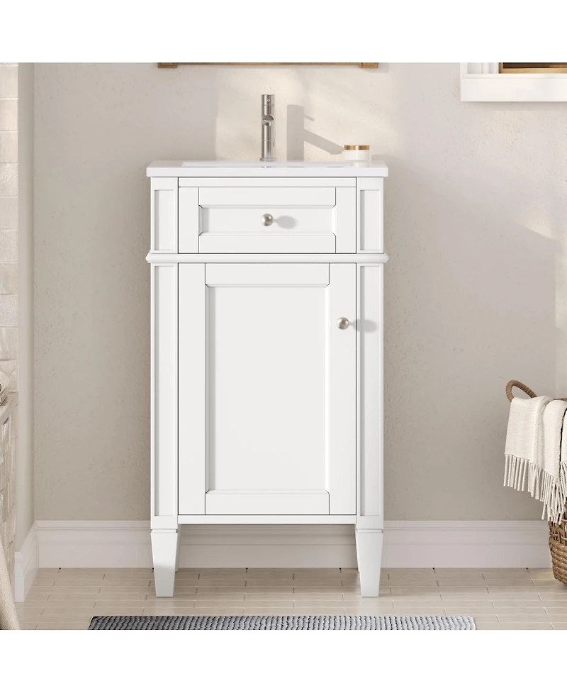 Sillysis 18" Bathroom Vanity with Ceramic Sink, Compact Mdf Storage, Soft Close Door, Modern French Style for Small