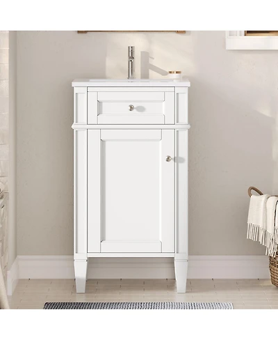Sillysis 18" Bathroom Vanity with Ceramic Sink, Compact Mdf Storage, Soft Close Door, Modern French Style for Small