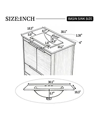 Sillysis 30" Modern Natural Bathroom Vanity with Ceramic Sink, Soft-Close Doors, Bottom Drawer Storage, Freestanding Cabinet