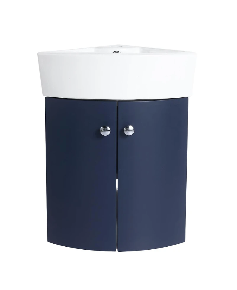Sillysis Corner Bathroom Vanity with Sink, Wall Mounted Ceramic Basin, Soft Closing Doors, Pre-assembled for Small Spaces