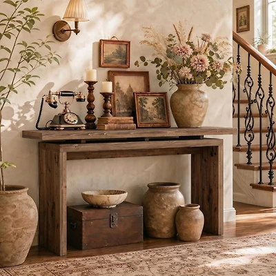 Tribesigns Farmhouse Console Table for Living Room, Rustic Entryway Table with Curved Legs