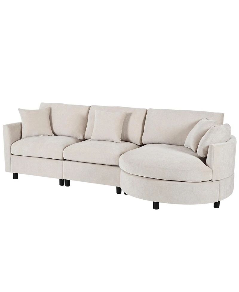 Streamdale Furniture Chenille Curved Chaise 3-Piece Sectional Sofa w/ Pillows