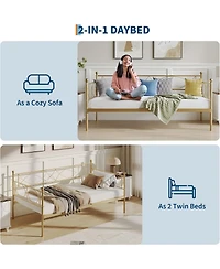 gaomon Twin Daybed with Trundle Metal Sofa Bed Set Daybed Frame with Steel Slat Support Multifunctional Guest Living Room