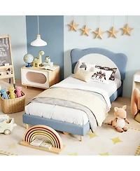 gaomon Panda Princess Bed Frame for Kids, Velvet Upholstered Platform with Solid Wood Slats, No Box Spring