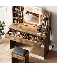 gaomon Vanity Desk with Mirror and Lights, Makeup Vanity Desk with Lights 3 Colors, Makeup Table with 2 Drawers