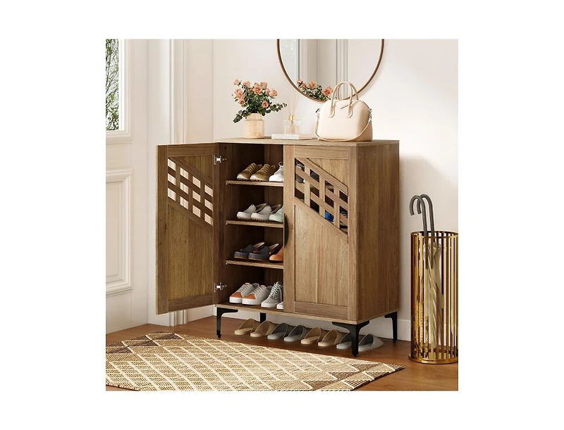 Slickblue 4-Tier Farmhouse Shoe Cabinet with Removable Shelves