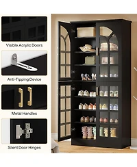 Tribesigns 68.94" Tall Shoe Cabinet with Doors and Led Lights, 8-Tier Wooden Rack Organizer Adjustable Shelves