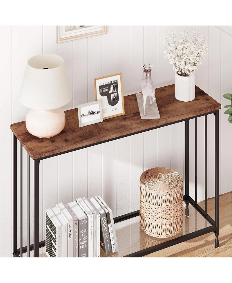 gaomon 41.5" Narrow Industrial 2-Tier Console Table with Glass Shelf and Metal Frame