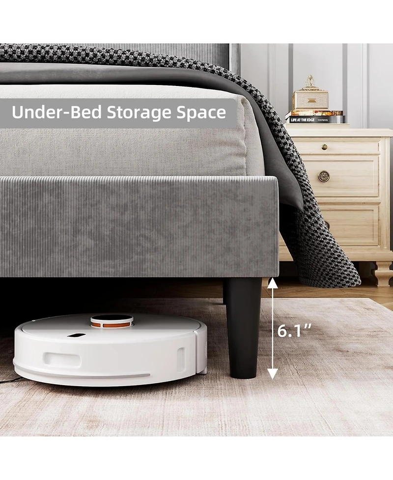 gaomon Upholstered Bed Frame With Wingback Velvet Upholstery Wooden Slats Box Spring Optional