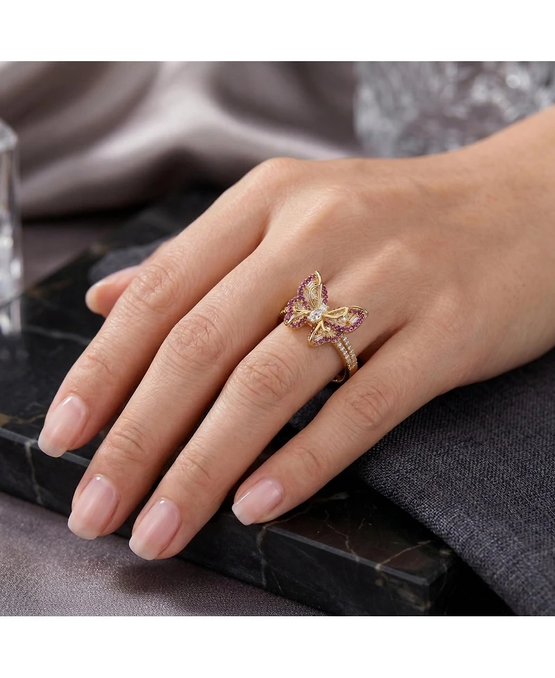 Ra Young Adults/Teens 14k Yellow Gold Plated with Purple & Cubic Zirconia Butterfly Split Top Ring