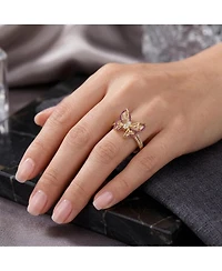 Ra Young Adults/Teens 14k Yellow Gold Plated with Purple & Cubic Zirconia Butterfly Split Top Ring