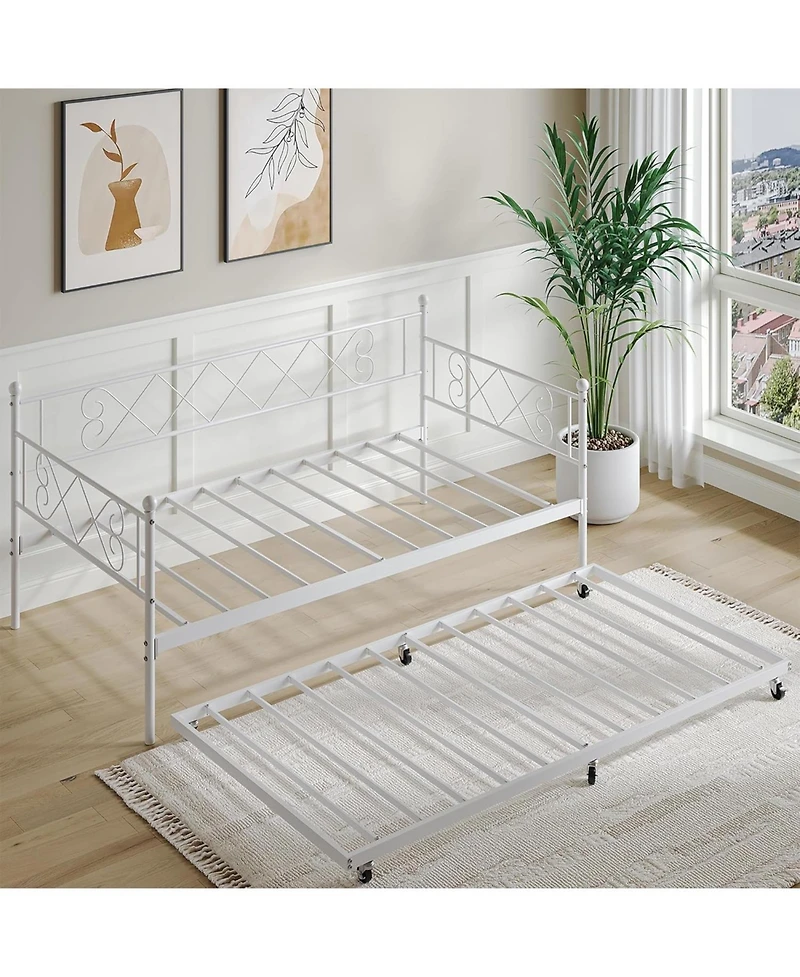 gaomon Twin Daybed with Trundle Modern Headboard Metal Slats Sofa Bed Frame Living Guest No Box Spring