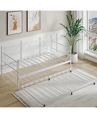 gaomon Twin Daybed with Trundle Modern Headboard Metal Slats Sofa Bed Frame Living Guest No Box Spring