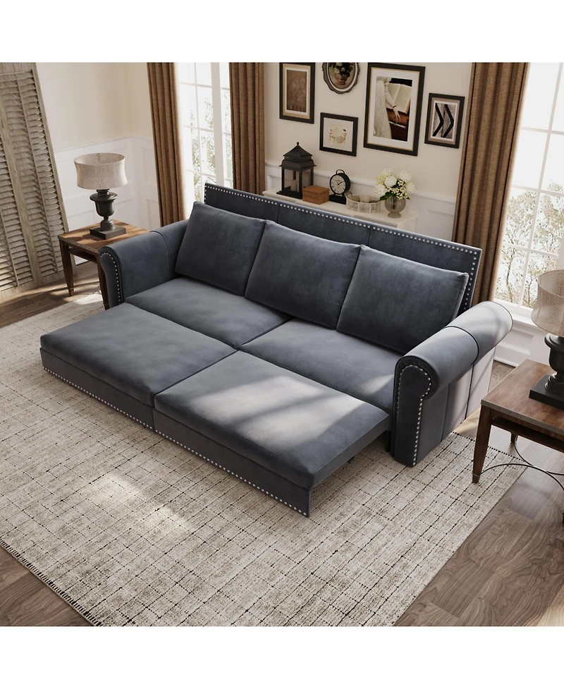 Streamdale Furniture Chesterfield King Pull Out Sleeper Sofa Bed, Velvet