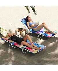 Gymax 2 Pieces Outdoor Folding Chaise Lounge 5-position Lay Flat Beach Recliner