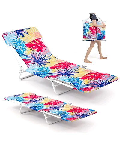 Gymax 2 Pieces Outdoor Folding Chaise Lounge 5-position Lay Flat Beach Recliner