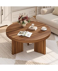gaomon 33.5" Round Coffee Table with Fluted Legs and Thick Top,Accent Cocktail Tables for Living Room, Bedroom, Easy Assembly
