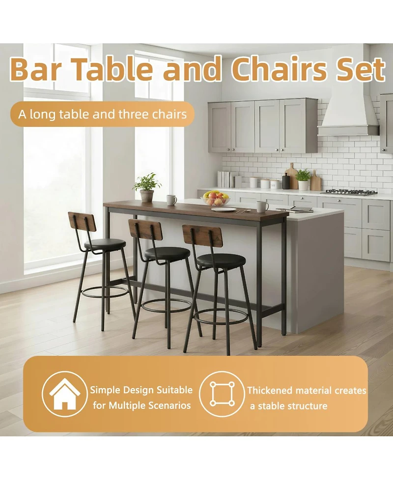 Streamdale Furniture Bar Table and Chairs Set for 3, 4 Piece Industrial Dining Set with Stools