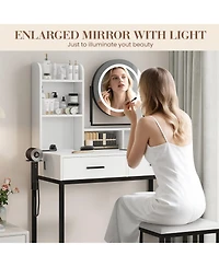 gaomon Makeup Vanity Set with Rotating Lighted Mirror, Stool
