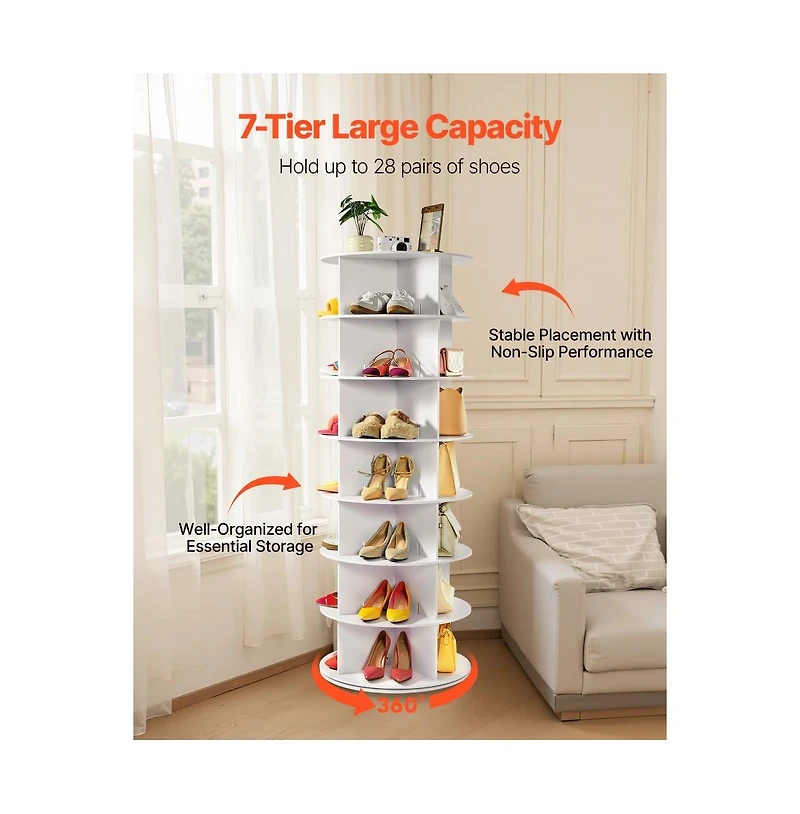 Slickblue 7-Tier Rotating Shoe Rack 360° Spinning Carousel