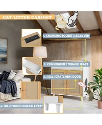 Streamdale Furniture Cat Litter Box Furniture with Scratching Door & Socket