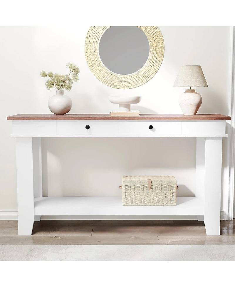 gaomon 54" Farmhouse Rectangular Wooden Console Table with Drawers and Open Shelf