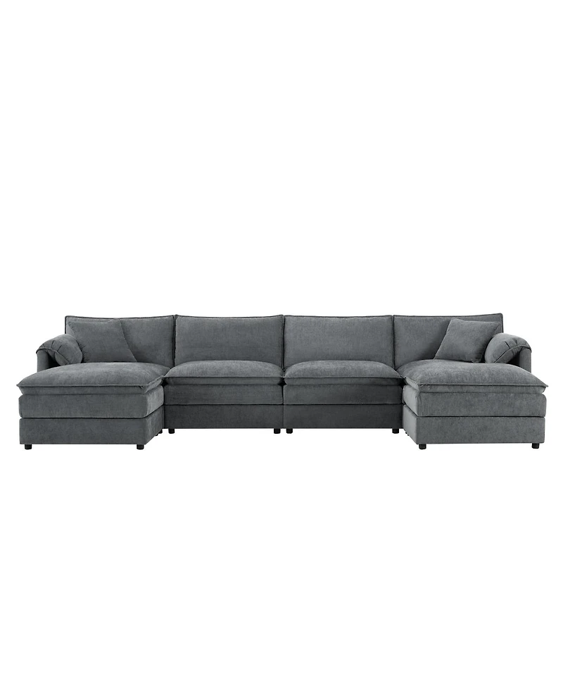 Streamdale Furniture 136" Chenille Modular Sectional Sofa with Deep Seat & Movable Ottoman