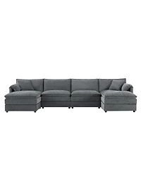 Streamdale Furniture 136" Chenille Modular Sectional Sofa with Deep Seat & Movable Ottoman