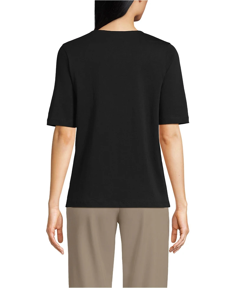 Lands' End Women's Supima Jersey Half Sleeve Splitneck Shirt