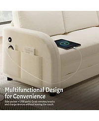 Streamdale Furniture Streamdale L-Shaped Sofa Couch with Pull-Out Bed & Usb Port, Teddy Upholstered Sectional