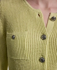 Dkny Jeans Women's Long-Sleeve Tuck Stitch Crewneck Cardigan