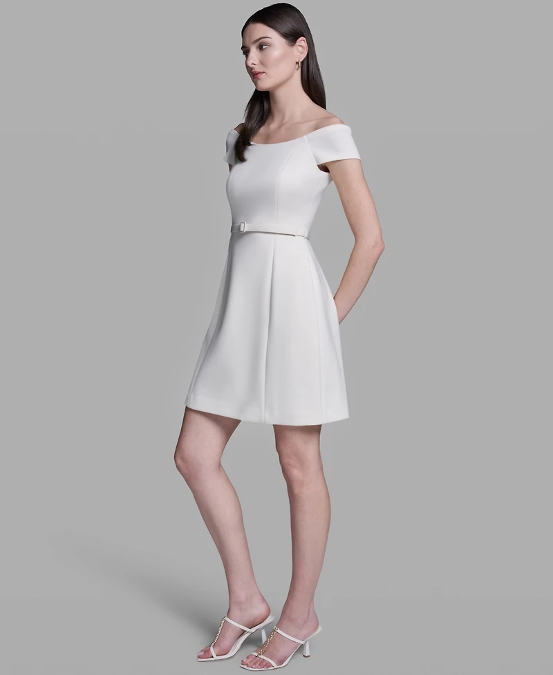 Bcbg Women's Off-The-Shoulder Scuba Belted Mini Fit & Flare