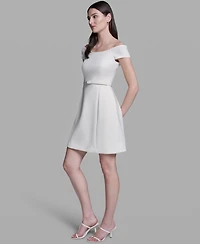 Bcbg Women's Off-The-Shoulder Scuba Belted Mini Fit & Flare