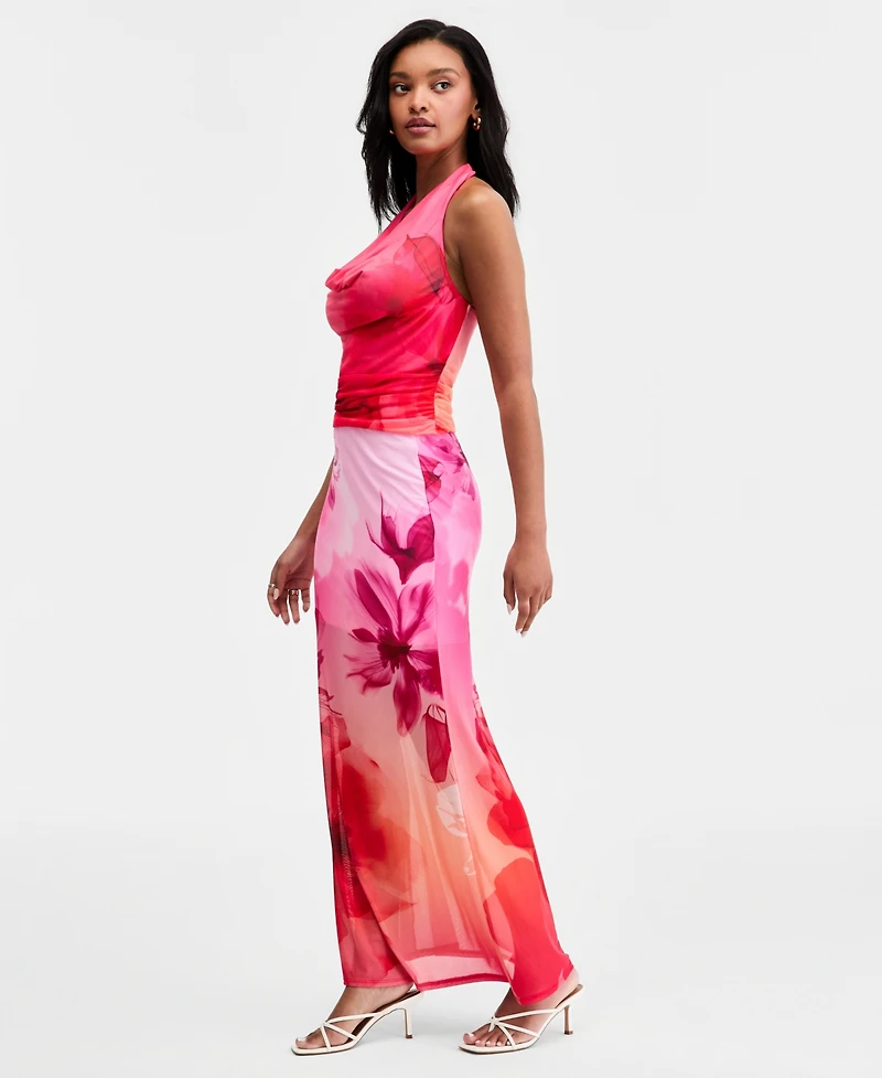 Bar Iii Women's Floral-Print Mesh Maxi Skirt, Macy's Exclusive