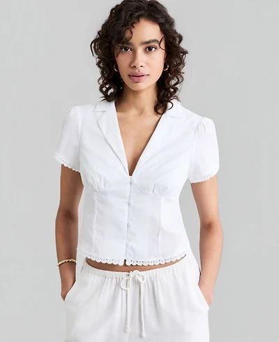 And Now This Women's Lace-Trim Fitted Cotton Shirt, Macy's Exclusive