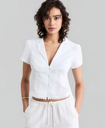 Now This Womens Lace Trim Fitted Cotton Shirt Macys Exclusive