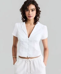 Now This Womens Lace Trim Fitted Cotton Shirt Macys Exclusive