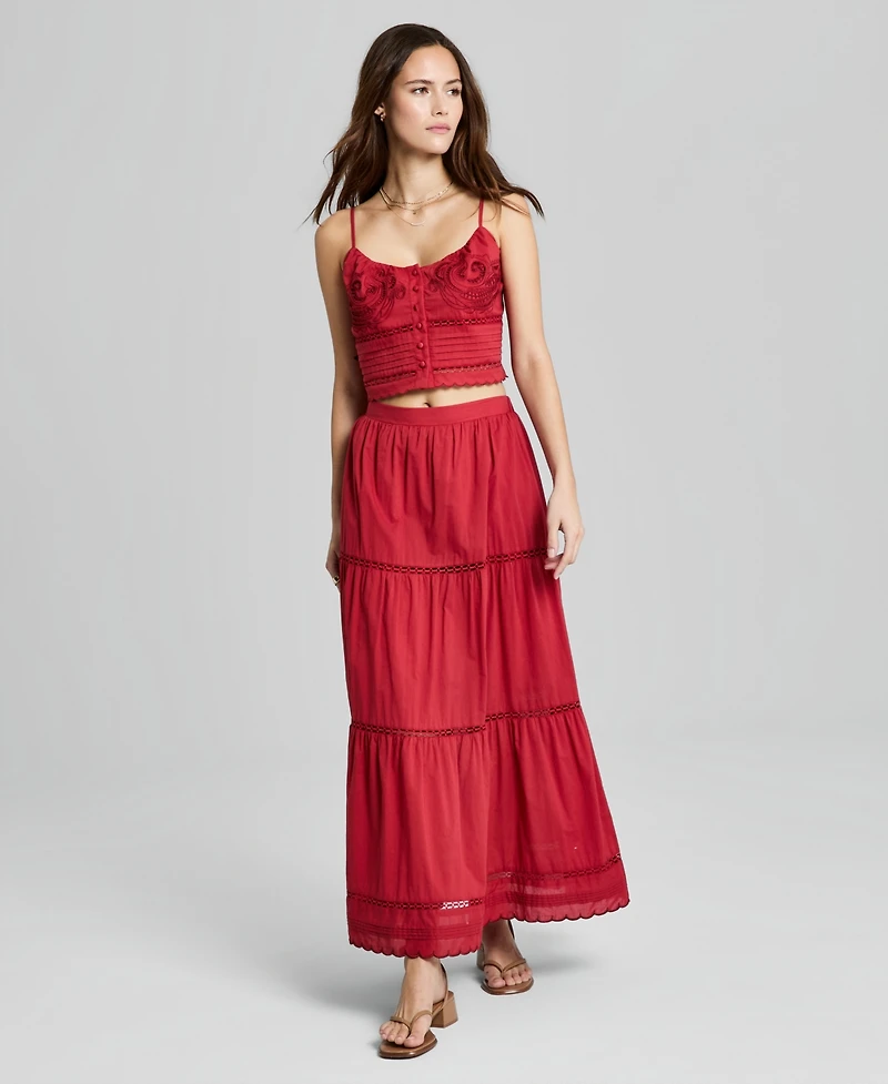 And Now This Women's Cutwork-Embroidered Pleated Top, Macy's Exclusive