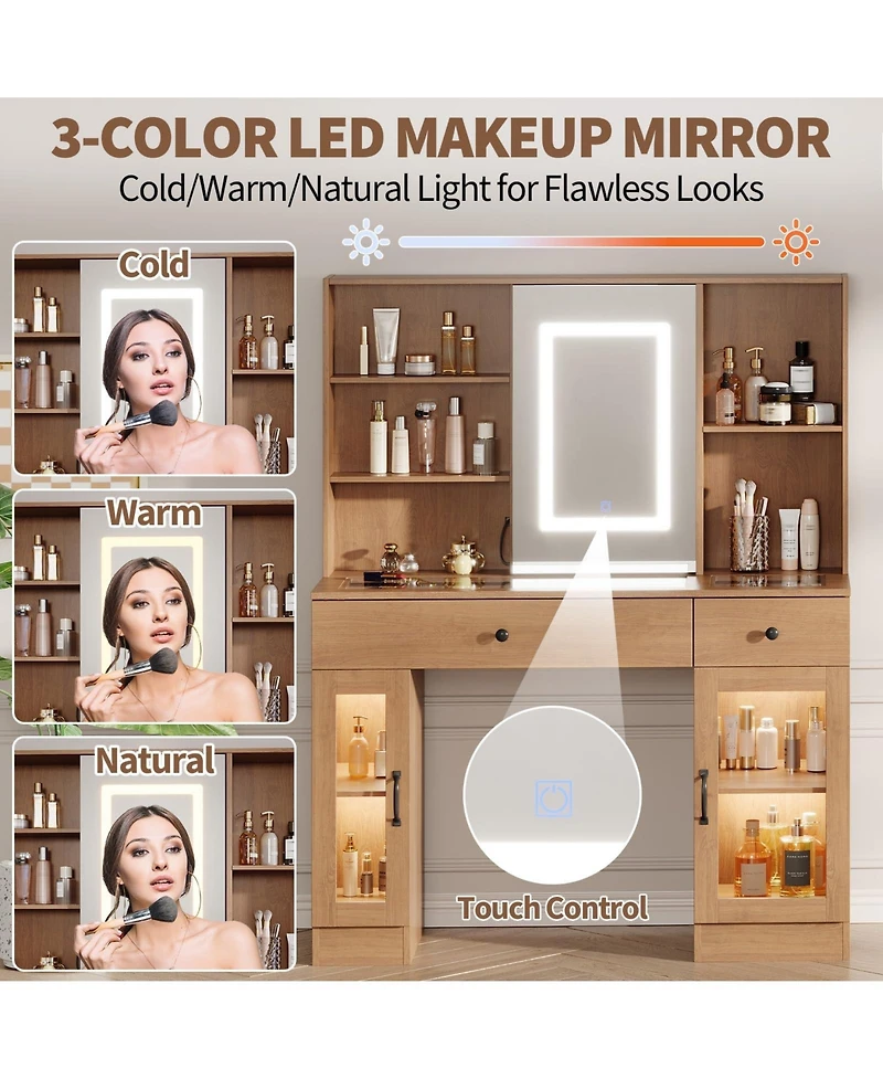gaomon Large Makeup Vanity Desk with 3-Color Led Sliding Mirror