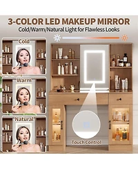 gaomon Large Makeup Vanity Desk with 3-Color Led Sliding Mirror