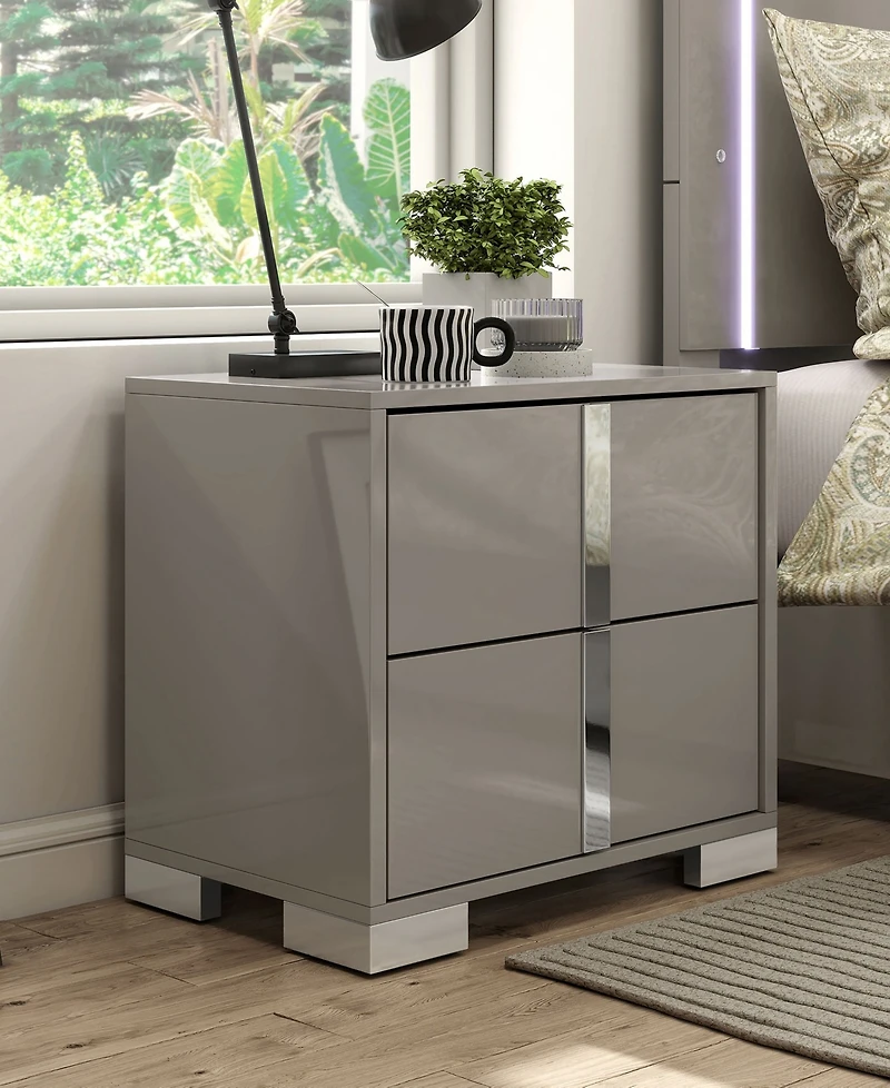 Erina 23.5" Wood Glossy 2-Drawer Nightstand