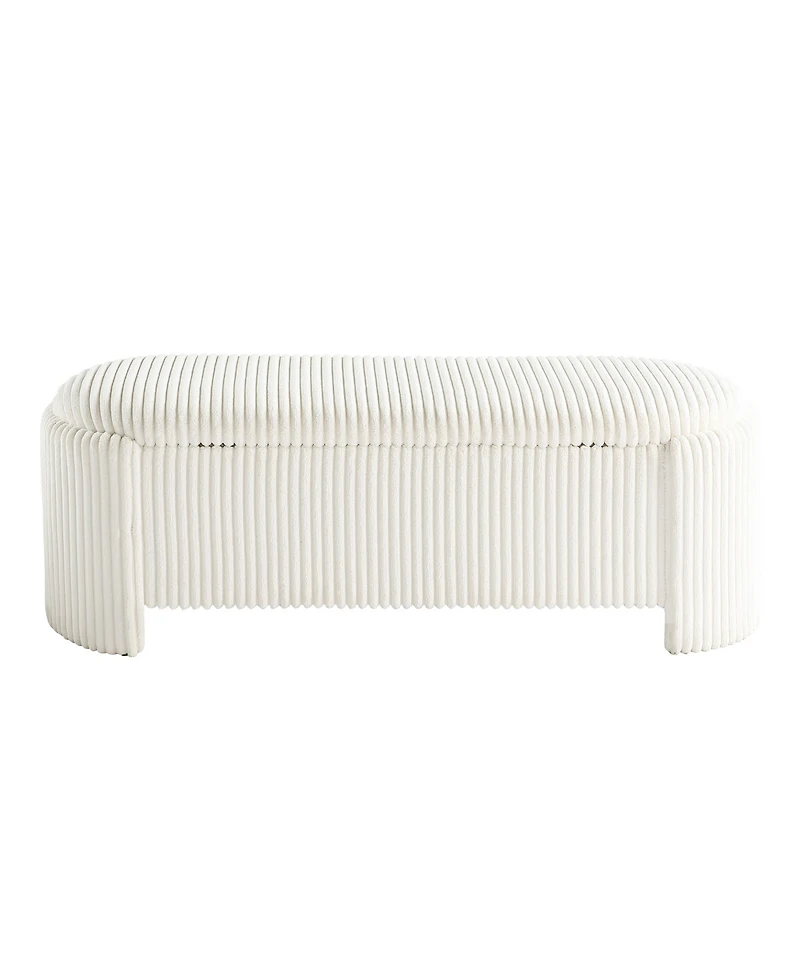 Jorvien 50" Wood Oval Corduroy Storage Bench